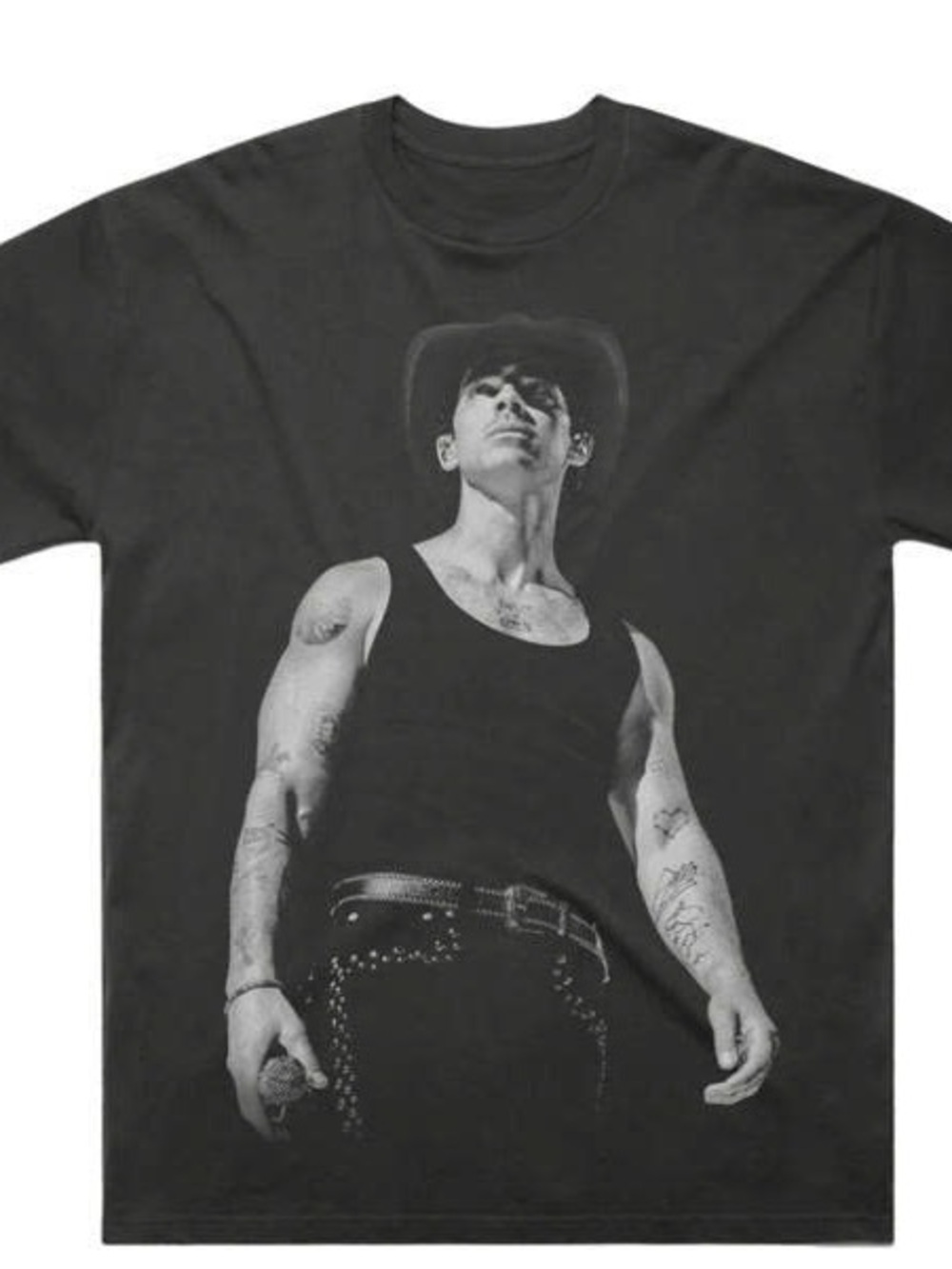 Black Men's Graphic Tee with Monochrome Cowboy Print